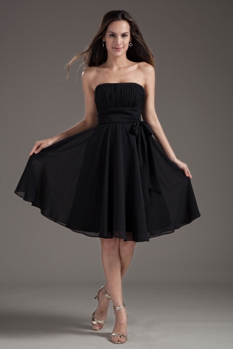 Short Empire Waist Style Black Chiffon Bridesmaid Dresses
