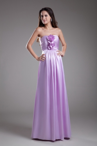 Straight Neck Light Purple Satin Bridesmaid Dresses
