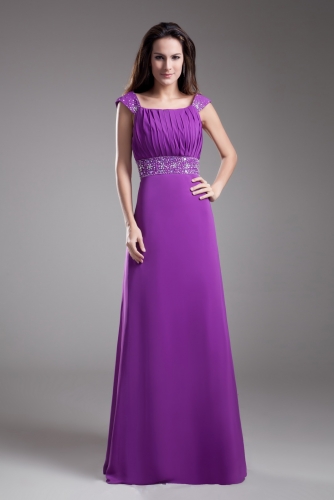 Purple Chiffon Bridesmaid Dresses with Beaded Cap Sleeves