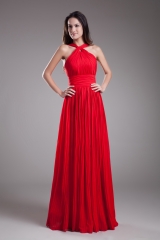 Crushed Floor Length Red Chiffon Bridesmaid Dresses