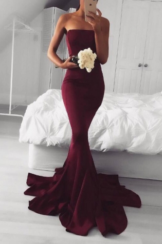 Sexy Burgundy Color Mermaid Jersey Prom Dresses