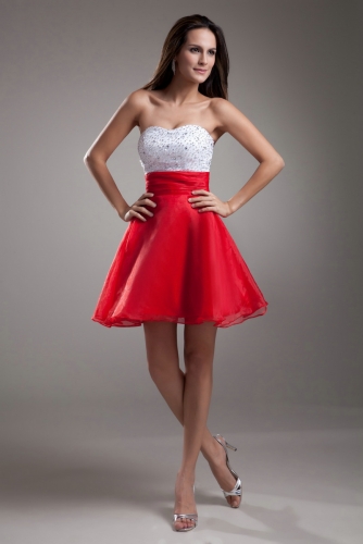 Trendy Short Organza Cocktail Dresses with Beaded Top