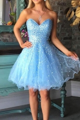 Strapless Heavily Beaded Sweetheart Short Cocktail Dresses