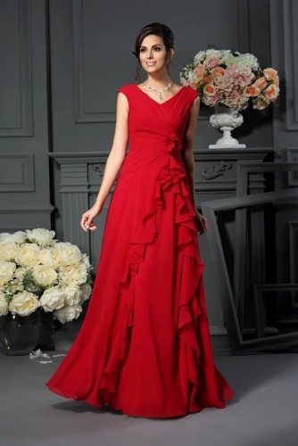 Red Chiffon Floor Length Mother of The Bride Dresses