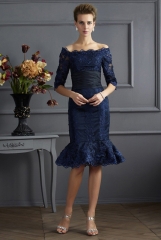 Knee Length Off Shoulder Lace Mother of Bride Dress