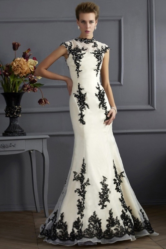 Mermaid Style Dress with Black Lace over Ivory