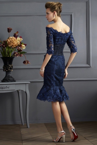 Zapaka Women Lace Mother of the Bride Dress Navy Mermaid Wedding Guest  Dress with Sleeves – ZAPAKA UK
