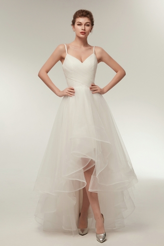 A Line Simple Tulle High Low Wedding Dresses