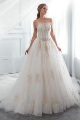 Gold over Ivory Ball Gown Wedding Dresses with Beaded Lace