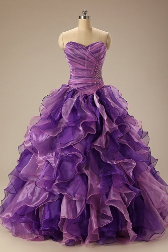 Purple and Pink Quinceanera Dresses with Ruffled Organza