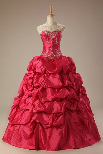 Hot Pink Ball Gown Taffeta Quinceanera Dress with Embroidery