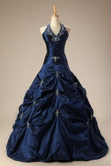 Navy Beaded Quinceanera Dresses with Pickups Taffeta Skirt