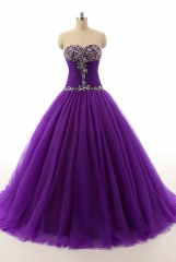 Purple Tulle Ball Gown Quinceanera Dresses with Beading