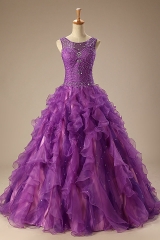 Beaded Purple Ball Gown Quinceanera with Ruffled Organza Skirt