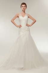 Asymmetrically Drapped Fit and Flare Tulle Wedding Dresses
