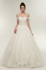 Off Shoulder Ball Gown Wedding Dresses with Beaded Lace