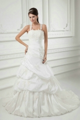 Fit and Flare Drapped Taffeta Wedding Dresses with Lace