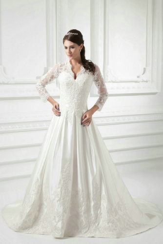 A Line Long Sleeves Lace Wedding Dresses