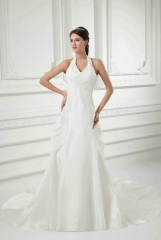 Halter Top Fit and Flare Taffeta Wedding Dresses with Pickups