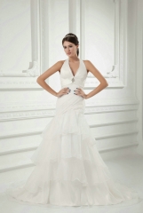 Halter Neck Fit and Flare Organza Wedding Dresses