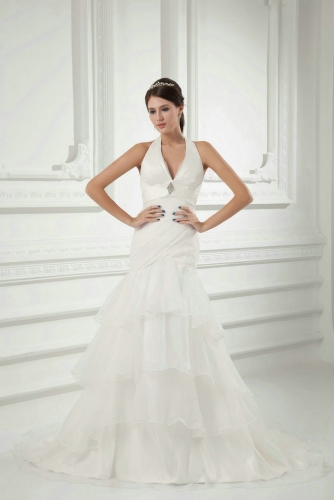 Halter Neck Fit and Flare Organza Wedding Dresses