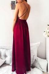 Dark Red Sexy Backless Prom Dress with Sequin Top
