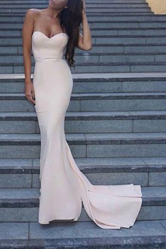 Simple Light Pink Mermaid Sweetheart Prom Dress