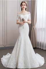 Vintage Mermaid Lace Wedding Dress with Short Sleeves