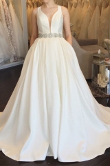 Sexy Plunge Neck Ivory Mikado Wedding Dress