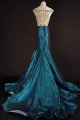 Teal Blue Mermaid Taffeta Prom Dress with Beaded Top