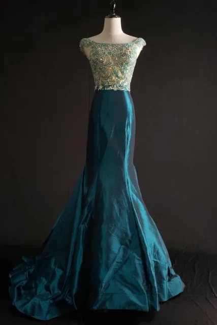 Teal Blue Mermaid Taffeta Prom Dress with Beaded Top