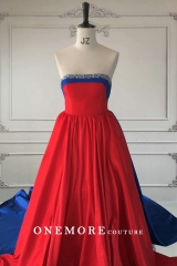 Red and Royal Blue Taffeta A Line Prom Dress