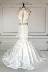 Elegant Mermaid Ivory High Neck Pageant Dress with Beading