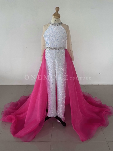 Long Sleeves Sequin Fun Fashion with Hot Pink Overskirt