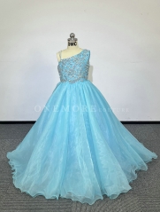 Fully Beaded One Shoulder Light Blue Gown