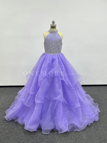 Light Purple Pageant Gown with Fully Beaded Top