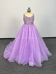 Lavender Beaded Organza Pageant For Girl