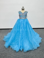 Blue Stoned Organza Pageant Dress for Teen