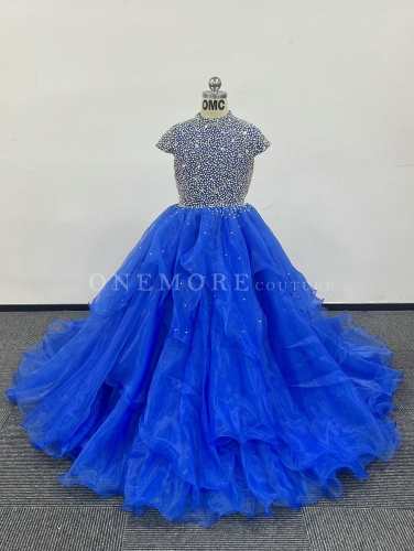 Fully Stoned Royal Blue Pageant Gown with Ruffled Skirt