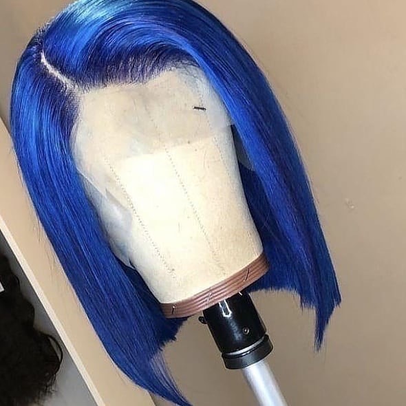 13A Customize High Quality Blue BOB Lace Frontal wig 180% Density Straight Short BOB Hair Virgin Hair 13x4 Lace Frontal Human Hair