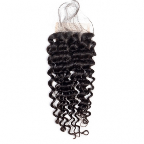【12A】 4*4 High Quality Deep Curly Lace Closure Middle/Free/Three Part Natural Color HumanHair