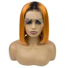 13A Customize High Quality 1B/Orange BOB Lace Frontal wig 150% Density Straight Short BOB Hair Virgin Hair 13x4 Lace Frontal Human Hair