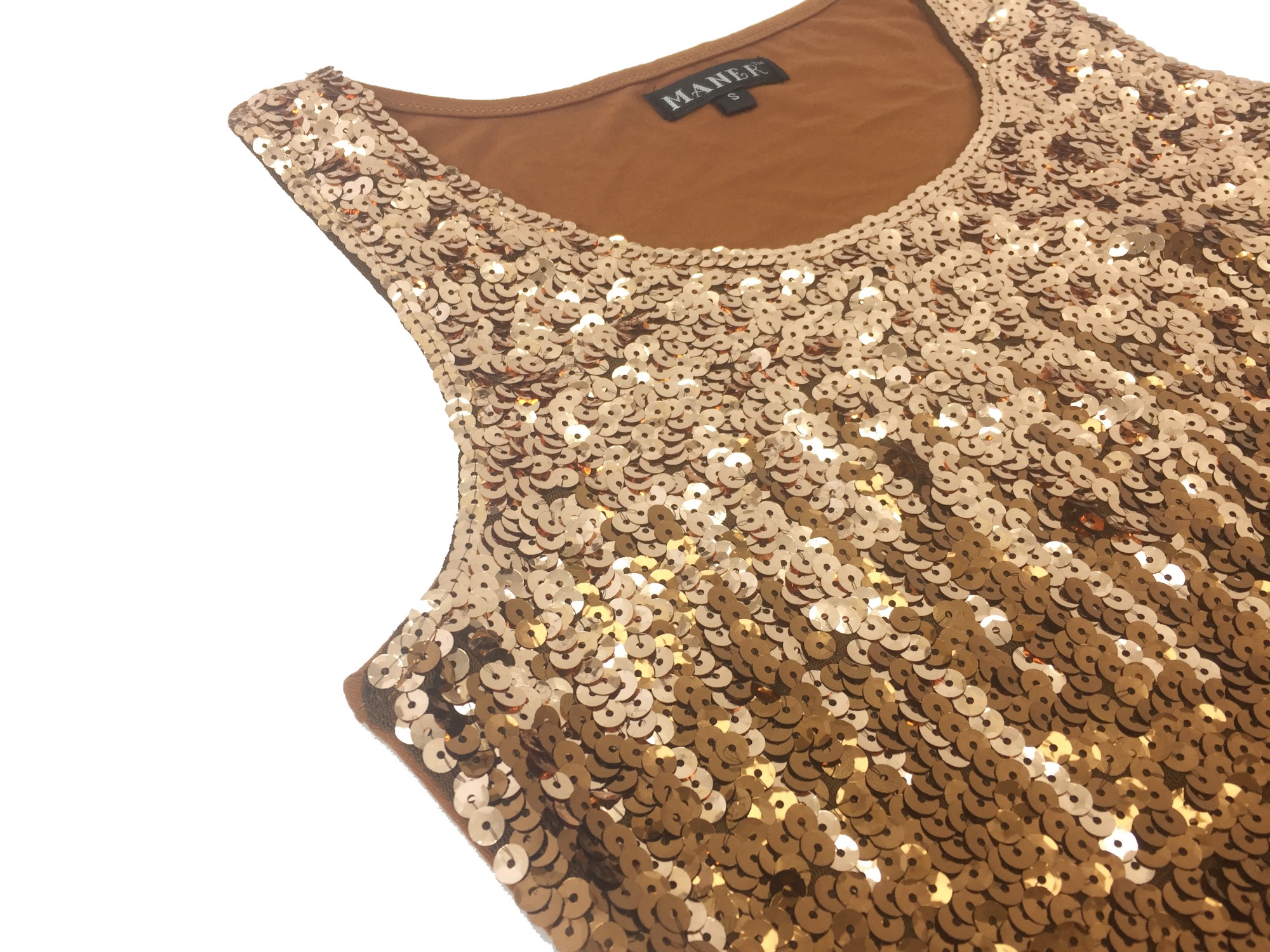 Maner Womens Sparkle Gradient Sequin Embellished Tank Top Sleeveless Scoop Neck Coffeeall 2381