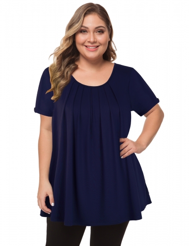MANER Plus Size Tops Short Sleeve Flowy Shirts Casual Blouses Tunic Tops