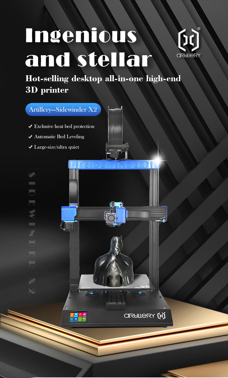 Artillery Sidewinder SW-X2 3D Printer Latest Model Ultra-Quiet Printing 300x300x400mm Automatic Leveling Power Failure Recovery 95% pre-Assembled 110V-220V Free Switching
