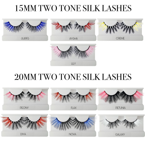 50 PACK TWO TONE SILK LASHES MIXED LENGTHS (20MM & 15MM)(FREE DHL shipping)