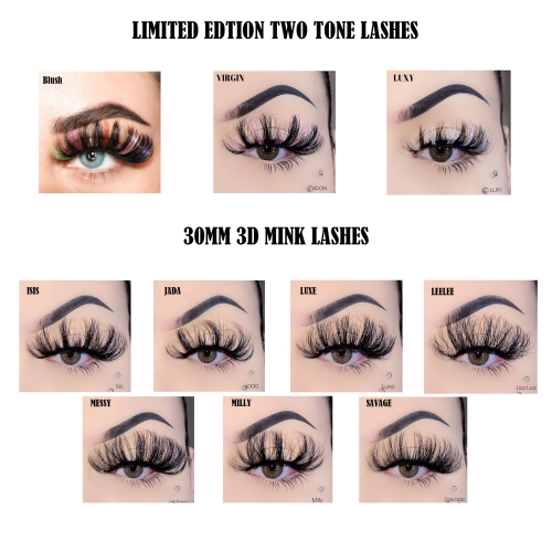 100 PACK MIXED LENGTH MINK WHOLESALE (30MM MINK,LIMITED EDTION TWO TONE LASHES)(FREE DHL shipping)