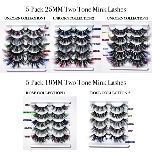 5 SETS 5 PACK TWO TONE LASHES WHOLESALE (18MM,25MM)(FREE DHL shipping)