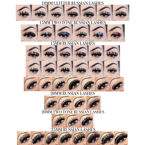 30 PACK RUSSIAN LASHES，TWO TONE RUSSIAN，GLITTER RUSSIAN LASHES(FREE DHL shipping)