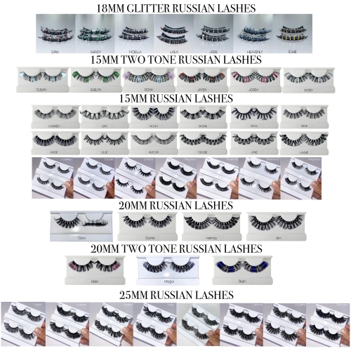 100 PACK RUSSIAN LASHES，TWO TONE RUSSIAN，GLITTER RUSSIAN LASHES(FREE DHL shipping)